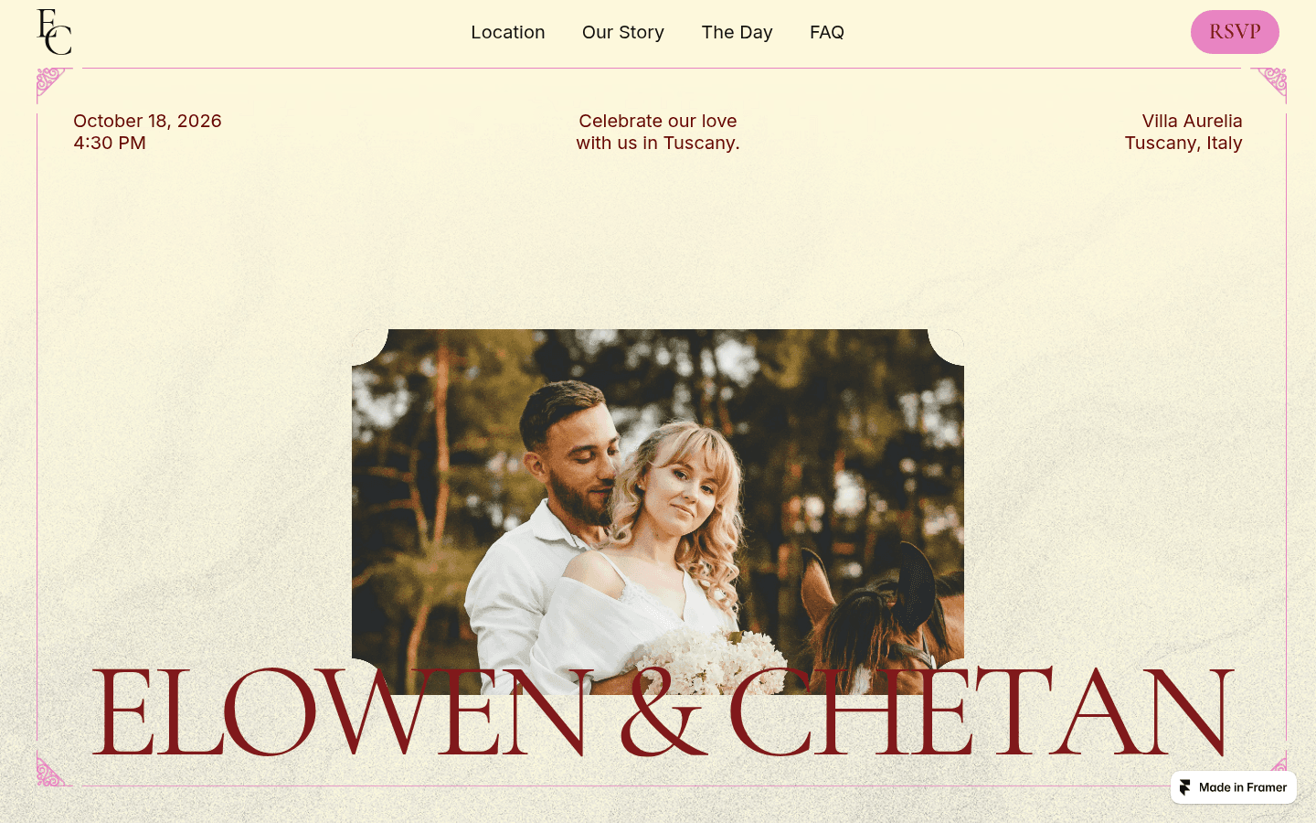 Elowen & Chetan — live website preview